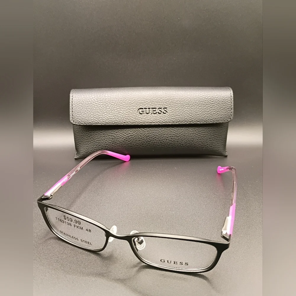 Guess Women's Glasses with Black Frame and Pink Accents